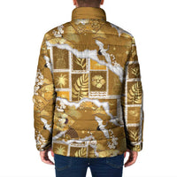 Hawaii Japanese Culture Gold Padded Jacket Spring Cranes Aloha Pattern