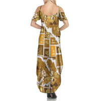 Hawaii Japanese Culture Gold Summer Maxi Dress Spring Cranes Aloha Pattern
