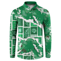 Hawaii Japanese Culture Green Button Sweatshirt Spring Cranes Aloha Pattern