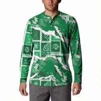 Hawaii Japanese Culture Green Button Sweatshirt Spring Cranes Aloha Pattern
