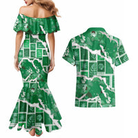 Hawaii Japanese Culture Green Couples Matching Mermaid Dress and Hawaiian Shirt Spring Cranes Aloha Pattern