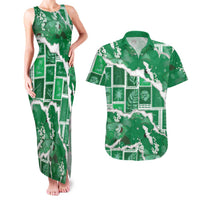 Hawaii Japanese Culture Green Couples Matching Tank Maxi Dress and Hawaiian Shirt Spring Cranes Aloha Pattern