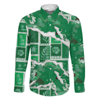 Hawaii Japanese Culture Green Family Matching Long Sleeve Bodycon Dress and Hawaiian Shirt Spring Cranes Aloha Pattern
