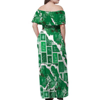 Hawaii Japanese Culture Green Family Matching Off Shoulder Maxi Dress and Hawaiian Shirt Spring Cranes Aloha Pattern
