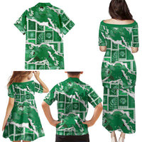 Hawaii Japanese Culture Green Family Matching Puletasi and Hawaiian Shirt Spring Cranes Aloha Pattern