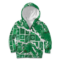 Hawaii Japanese Culture Green Kid Hoodie Spring Cranes Aloha Pattern