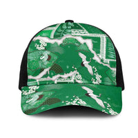 Hawaii Japanese Culture Green Mesh Trucker Cap Spring Cranes Aloha Pattern