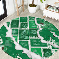 Hawaii Japanese Culture Green Round Carpet Spring Cranes Aloha Pattern