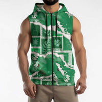 Hawaii Japanese Culture Green Sleeveless Zip Hoodie Spring Cranes Aloha Pattern