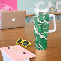 Hawaii Japanese Culture Green Tumbler With Handle Spring Cranes Aloha Pattern