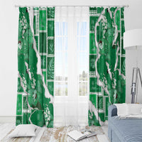 Hawaii Japanese Culture Green Window Curtain Spring Cranes Aloha Pattern