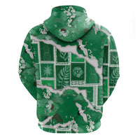Hawaii Japanese Culture Green Zip Hoodie Spring Cranes Aloha Pattern