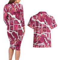 Hawaii Japanese Culture Pink Couples Matching Long Sleeve Bodycon Dress and Hawaiian Shirt Spring Cranes Aloha Pattern