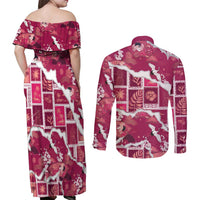 Hawaii Japanese Culture Pink Couples Matching Off Shoulder Maxi Dress and Long Sleeve Button Shirt Spring Cranes Aloha Pattern LT01 - Polynesian Pride