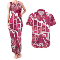 Hawaii Japanese Culture Pink Couples Matching Tank Maxi Dress and Hawaiian Shirt Spring Cranes Aloha Pattern
