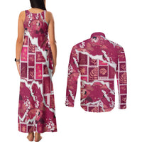 Hawaii Japanese Culture Pink Couples Matching Tank Maxi Dress and Long Sleeve Button Shirt Spring Cranes Aloha Pattern LT01 - Polynesian Pride
