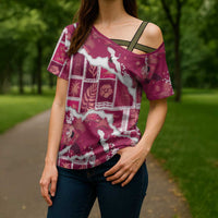 Hawaii Japanese Culture Pink Cross Shoulder Shirt Spring Cranes Aloha Pattern