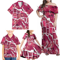 Hawaii Japanese Culture Pink Family Matching Off Shoulder Maxi Dress and Hawaiian Shirt Spring Cranes Aloha Pattern