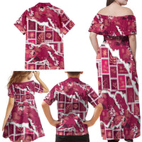 Hawaii Japanese Culture Pink Family Matching Off Shoulder Maxi Dress and Hawaiian Shirt Spring Cranes Aloha Pattern