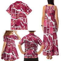 Hawaii Japanese Culture Pink Family Matching Tank Maxi Dress and Hawaiian Shirt Spring Cranes Aloha Pattern