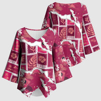 Hawaii Japanese Culture Pink Kimono Sleeve Blouse Spring Cranes Aloha Pattern