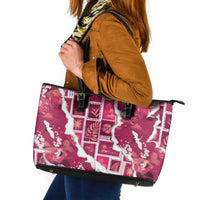 Hawaii Japanese Culture Pink Leather Tote Bag Spring Cranes Aloha Pattern
