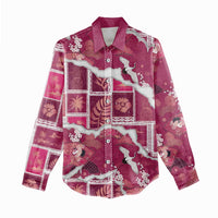 Hawaii Japanese Culture Pink Women Casual Shirt Spring Cranes Aloha Pattern