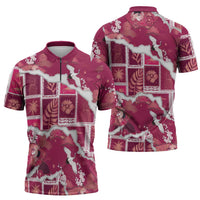 Hawaii Japanese Culture Pink Zipper Polo Shirt Spring Cranes Aloha Pattern