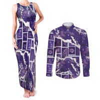 Hawaii Japanese Culture Purple Couples Matching Tank Maxi Dress and Long Sleeve Button Shirt Spring Cranes Aloha Pattern LT01 Purple - Polynesian Pride
