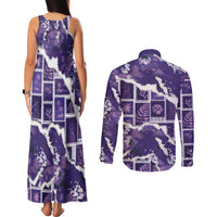 Hawaii Japanese Culture Purple Couples Matching Tank Maxi Dress and Long Sleeve Button Shirt Spring Cranes Aloha Pattern LT01 - Polynesian Pride