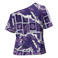 Hawaii Japanese Culture Purple Cross Shoulder Shirt Spring Cranes Aloha Pattern