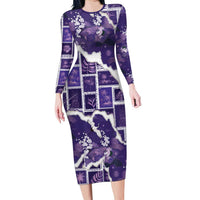 Hawaii Japanese Culture Purple Family Matching Long Sleeve Bodycon Dress and Hawaiian Shirt Spring Cranes Aloha Pattern
