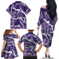 Hawaii Japanese Culture Purple Family Matching Off The Shoulder Long Sleeve Dress and Hawaiian Shirt Spring Cranes Aloha Pattern