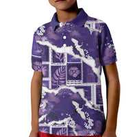 Hawaii Japanese Culture Purple Kid Polo Shirt Spring Cranes Aloha Pattern
