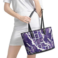 Hawaii Japanese Culture Purple Leather Tote Bag Spring Cranes Aloha Pattern