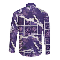 Hawaii Japanese Culture Purple Long Sleeve Button Shirt Spring Cranes Aloha Pattern