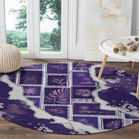 Hawaii Japanese Culture Purple Round Carpet Spring Cranes Aloha Pattern
