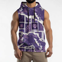 Hawaii Japanese Culture Purple Sleeveless Hoodie Spring Cranes Aloha Pattern