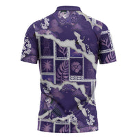 Hawaii Japanese Culture Purple Zipper Polo Shirt Spring Cranes Aloha Pattern LT01 - Polynesian Pride