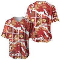 Hawaii Japanese Culture Red Baseball Jersey Spring Cranes Aloha Pattern