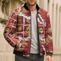 Hawaii Japanese Culture Red Bomber Puffer Jacket Spring Cranes Aloha Pattern