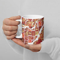 Hawaii Japanese Culture Red Ceramic Mug Spring Cranes Aloha Pattern