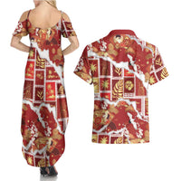 Hawaii Japanese Culture Red Couples Matching Summer Maxi Dress and Hawaiian Shirt Spring Cranes Aloha Pattern LT01 - Polynesian Pride
