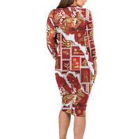 Hawaii Japanese Culture Red Family Matching Long Sleeve Bodycon Dress and Hawaiian Shirt Spring Cranes Aloha Pattern
