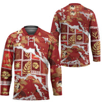 Hawaii Japanese Culture Red Hockey Jersey Spring Cranes Aloha Pattern