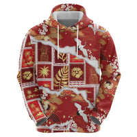 Hawaii Japanese Culture Red Hoodie Spring Cranes Aloha Pattern