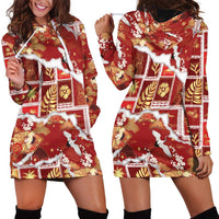 Hawaii Japanese Culture Red Hoodie Dress Spring Cranes Aloha Pattern