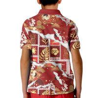 Hawaii Japanese Culture Red Kid Polo Shirt Spring Cranes Aloha Pattern