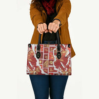 Hawaii Japanese Culture Red Leather Bag Spring Cranes Aloha Pattern