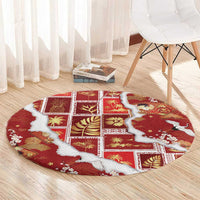 Hawaii Japanese Culture Red Round Carpet Spring Cranes Aloha Pattern